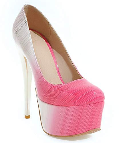 Lackläder damer Sxey Stilett Super High Heels Round Toe Plattform kvällsfest dam Pump Zy-191, - ROSA - 37 EU