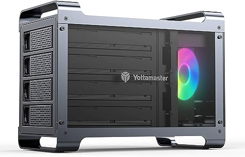 4 Fach RAID FestplattenGehäuse, Yottamaster Spielorientiert Aluminium Externes HDD Gehäuse für 4 X3.5/2.5 HDD/SSD, Support RAID 0/1/3/5/10/JBOD/PM, mit 80mm Leise RGB Lüfter