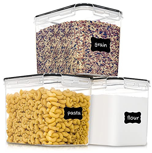 PANTRYSTAR Medium Food Storage Containers with Lids Airtight 3.6L /121.7Oz, for Flour, Sugar, Baking Supply, 3PCS BPA Free Plastic Canisters for Kitchen Pantry Organization