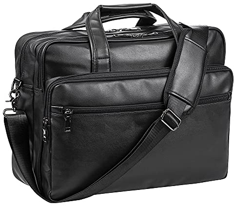 Leather Laptop Bag,Men's 17.3 Inches Messenger Briefcase Business Computer Satchel Handbag Shoulder Bag Fits 17.3 Inch Laptop Case Computer Tablet Black