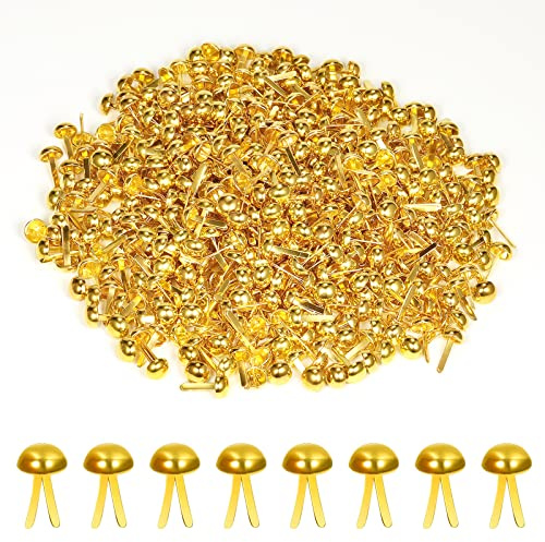 KINBOM 600 Piezas 8 x 15 mm Mini Brads, Clavijas de Cabeza Redonda Doradas Clavijas Divididas para Manualidades de Papel Álbumes de Recortes (Dorado)