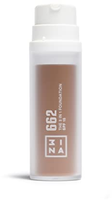3INA MAKEUP - The 3 in 1 Foundation 662 - Fond de Teint Caramel avec Sous-Teinte Jaune - Primer Anti-Cernes et Fond de Teint avec SPF 15 et Vitamine C - Vegan - Cruelty Free