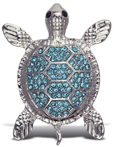 Aqua 79 Blue Sea Turtle Fridge Magnet with Blue Rhinestone Crystals - Sparkling Silver Sea Animal Metal Magnet for Kitchen Door, Locker, Board, Novelty Kitchen Fridge Decor - 2.12 Inches