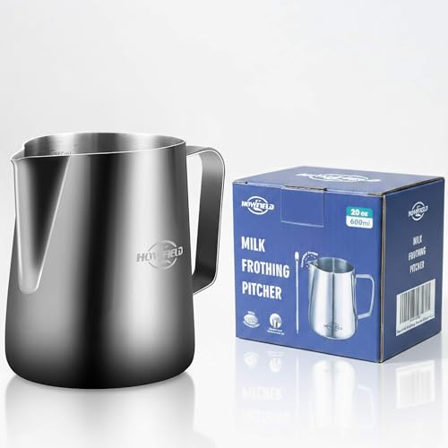 HOWFIELD 20oz Stainless Steel Milk Frothing Pitcher with Precision Spout and Measurement Markings for Espresso and Cappuccino, Silver