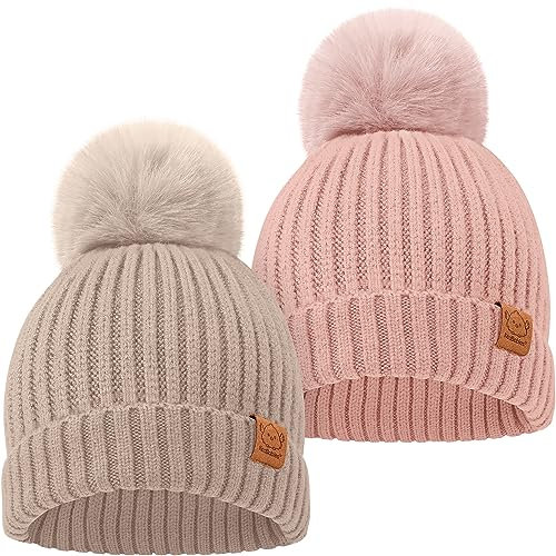 KeaBabies 2-Pack Gorra de bebé niña, niño - Dulce Gorra de bebé recién Nacido, Suave y cómodo Niños, Gorra de bebé niños, Gorra de Invierno bebé, Gorra de bebé niños otoño, Gorra de niño (Fawn)