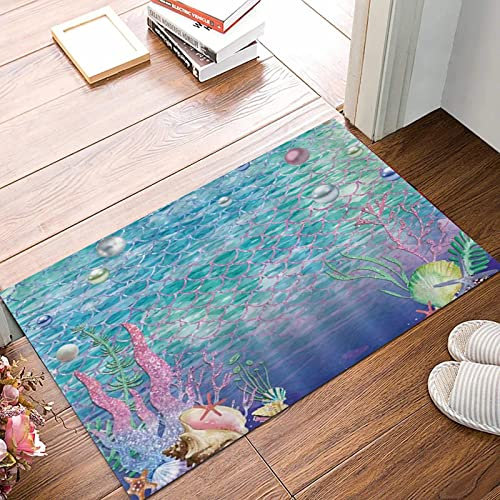 Weich Badezimmerteppich 50x80 cm,Fischschuppen Hintergrund Muschel Koralle unter dem Meer Aquarium Ozean,Rutschfest waschbar Badematte, Badteppich Mikrofaser Saugfähig Badvorleger Duschvorleger