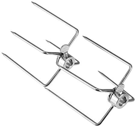 Lrtzizy 2Pcs BBQ Rotisserie Meat Forks Clamp Grill Meatpicks Stainless Steel Barbecue Skewer