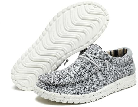 Slip-On Loafers for Men Walking Casual House Driving Shoes Canvas Flat Lightweight Outdoor Shoes Black White UK 10…