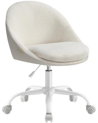 SONGMICS Homeoffice Stuhl, Schminkstuhl aus Sherpa, Schreibtischstuhl, Schaumstoffpolsterung, höhenverstellbar, für Arbeitszimmer, Schlafzimmer, cappuccinobeige-wolkenweiß OBG020W01
