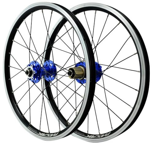 LSRRYD 406 451 MTB Laufrad 20 Zoll Mountainbike Aluminium Laufradsatz Scheibenbremse Felgenbremse Lagernaben 7 8 9 10 11 12 Gang Kassetten QR 24H (Color : Blue Hub, Size : 451)