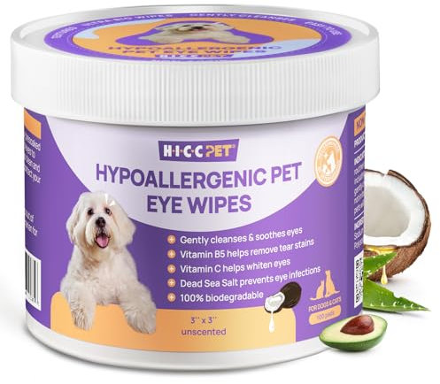 HICC PET Eyes Wipes for Dogs & Cats, Gently Remove Tear Stain, Debris, Discharge, Crust, Pet Cleaning Grooming Deodorizing Wipes Wash Cleaner for Eyes, Wrinkle, Face (100counts, Unscented)
