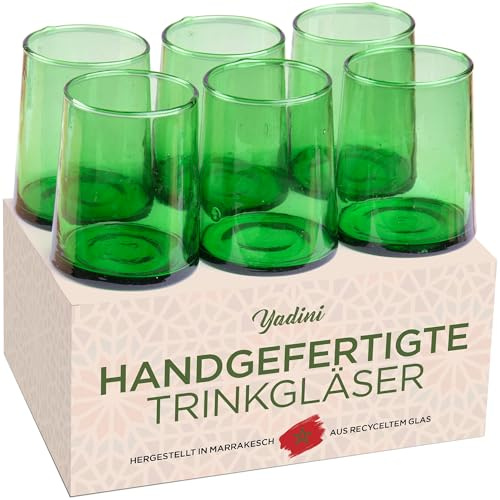 YADINI Bunte Trinkgläser 25 cl 6er Set – Handgefertigte Wassergläser aus recyceltem Glas – Spülmaschinenfest – Farbige Marokkanische Gläser für Wasser, Saft, Cocktails und Softdrinks