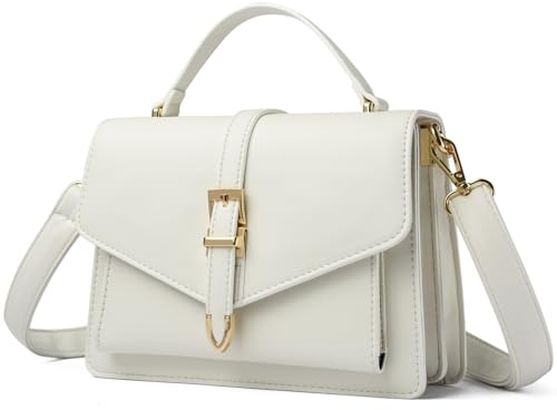 Travistar Umhängetasche Damen Kleine Handtasche Damen Vegan Leder Crossbody Bag Damen Schultertasche Elegant Abendtasche Kupplung mit Abnehmbar Gurt Kreditkartenfächer, Weiß