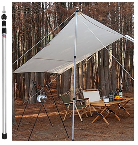 MZZKFC Aluminum Telescoping Tarp Poles Adjustable, Portable Awning Poles with Round Silicone Non-Slip Feet Cover, Outdoor Lightweight Tent Poles Rustproof(Silver)