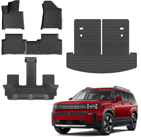 Thinzyou Floor Mats Compatible with 2024 2025 Hyundai Santa Fe Cargo Liner No Hybrid TPE All Weather Back Seat Cover Protector Santa Fe Accessories (2024 2025,Trunk Mat with Backrest Mat+Floor Mats)