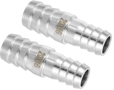 QUARKZMAN 2Pcs 20mm a 16mm Diámetro Espiga Manguera Montaje Reductor, Adaptador para Manguera de Acero Inoxidable 304 para Sistemas de Vacío, Conexiones de Tuberías Industriales, Plateado