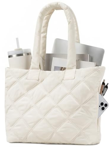 Bolso Tote Acolchado para Mujer, Bolso Hobo de Nylon Ligero con Compartimento para Portátil de 15,6 Pulgadas, Bolso de Hombro con Múltiples Compartimentos para Trabajo, Universidad y uso Diario