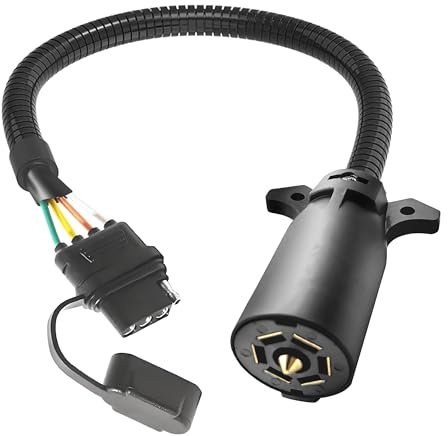 URANT 7-Pin to 4-Pin Trailer Adapter,Waterproof 7-Pin Circular to 4-Pin Flat Trailer Plug Adapter,11.6-inch 7-Pin Circular to 4-Pin Trailer Wiring Plug,Wiring Harness for Trailer/RV/Lights, Truck