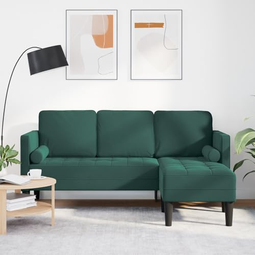 Qnhdfrt Sofá de 3 plazas con chaiselong en forma de L, color verde oscuro, 160 cm, terciopelo, diseño moderno para salón, sala de estar y zona de estar, tela de poliéster resistente, cómoda sensación