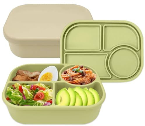 LELE LIFE Paquete de 2 cajas bento de silicona, contenedor de almuerzo hermético de 4 compartimentos, contenedores de almacenamiento de alimentos divididos de 850ml para preparación de meriendas y