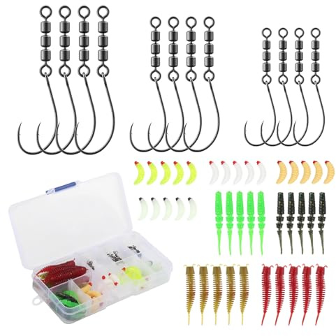 OMIGA 12 Pezzi Girelle da Pesca Ami da Pesca e 40 Esche Pesca Trota Pesca Accessori per Trota in Mare e Acqua Dolce