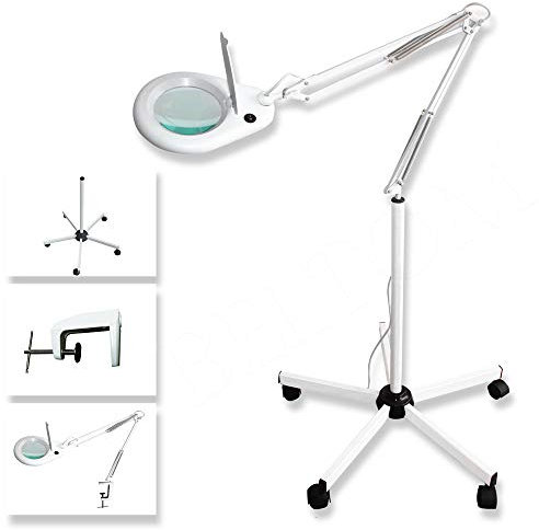 Beltom® LENTE SMART 5 DIOTTRIE LAMPADA D'INGRANDIMENTO CON STATIVO E MORSETTO, LUCE FREDDA BIANCA PER ESTETISTA, ESTETICA, LABORATORIO E LAVORI DI PRECISIONE - INGRANDIMENTO
