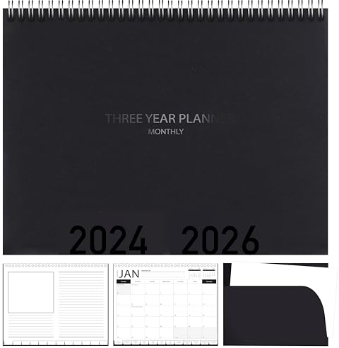 3-Year Calendar Planner, 2025-2027 Monthly Schedule Organizer Flip Calendar Diary with Tabs, Spiral Bound Top, Black, 8.5 x 11 Inches