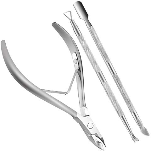 Cuticle Nippers and Cuticle Pusher Manicure Tools Set - Professional Nail Cuticle Remover Cutter Clippers Tool for Gel Nail Art Fingernails Toenails,Stainless Steel, Travel, Gift,Spa