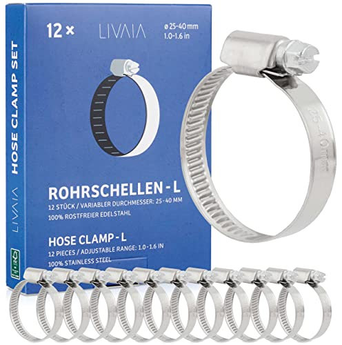 Rohrschellen Set: 12x Rohrschelle Edelstahl – Rohrschelle 25mm – 40mm – Schlauchschellen Set – Rohr Schellen Set – LIVAIA Schlauchschellen Edelstahl