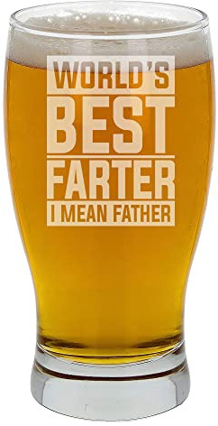 Block Style World's Best Farter I Mean Father Engraved Beer Glass Gift for Dad - Novelty Pint Glass for Birthday, New Daddy