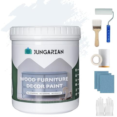 Jungarian Furniture Paint Kit 16oz with Tools - Water-based & Low Odor All-in-One Paint No Sanding - Matte Finish Indoor Outdoor Wood Paint for Cabinets, Doors, Tables and Dressers - White