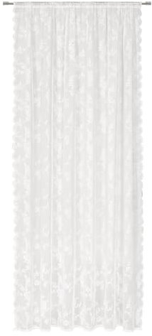 HOME WOHNIDEEN Fertigschal KIRALIO, Raschelspitze, halbtransparentes Rosenmuster, 245x140 cm, Stangendurchzug, Farbe:wollweiß, Größe:245 x 140 cm, Anzahl:1x