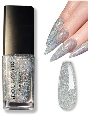 Glitzer Nagellack, Langanhaltender schnelltrocknender Nagellack mit natürlichen Inhaltsstoffen - 13ml Shimmer Silver Glitter Nail Polish - DIY Nail Art Maniküre (007)