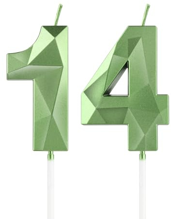 mciskin Green 14th Birthday Candles, 3D Number 14 Candles for Cake, Girls Boys 14th Birthday Decorations,Sage Green Candle Cake Topper Decorations for Birthday Party Weddings Anniversary Supplies