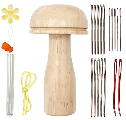 Xnuiasqe Wooden Darning Mushroom Needle Thread Kit Embroidery Accessories Wood Color Home for DIY Hand Sewing Darning Socks Clothes