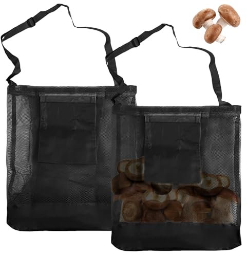 2 Stück Pilz Jagdtasche mit kleine Messer, Erntesammelbeutel Netz Pilz Futtertaschen, Pilz Sammeltasche mit Verstellbarem SchultergurtPilztaschen für Camping, Wandern, Sammeln, Wandern (Schwarz)