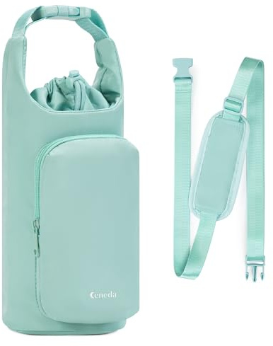 Ceneda Water Bottle Carrier Bag with Phone Pocket 32oz 40oz Tumbler Insulated Water Bottle Holder with Adjustable Shoulder Strap Carrier Sling Bag (Mint Green)