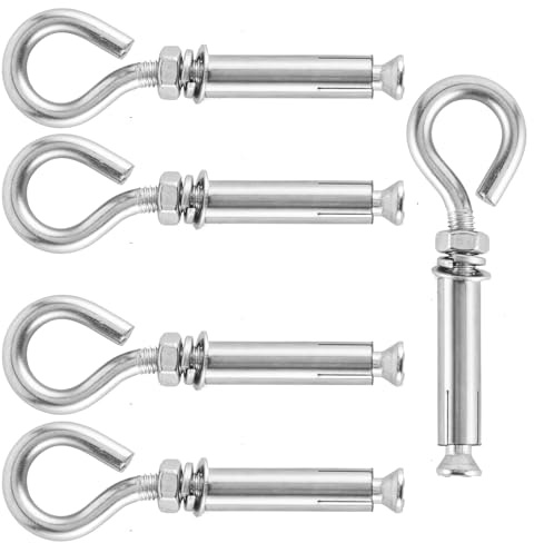 INCONTESTA 5 Pack 3/8-Inch Stainless Steel Concrete Eye Bolts, M10*115mm Heavy-Duty Expansion Screw Anchors for Lifting Rings, Secure Fastening in Concrete, Brick, and Wall Applications