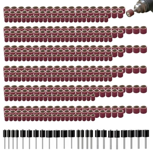mxuteuk 400Stück Schleiftrommel-Set, Schleifscheiben-Set mit 376 Teilen (Körnung 80, 120, 240, 320, 400, 600), 24 Schleiftrommel-Mandrels in verschiedenen Durchmessern