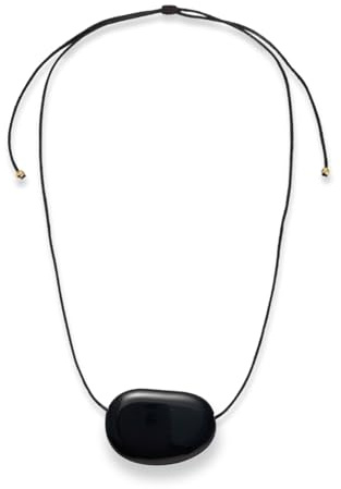 Grozilym 18K Chunky Gold Silver Long Pendant Necklace for Women, Minimalist Charm on Adjustable Black Cord, Statement Bean Pebble Necklace Jewelry, L, Stone, Obsidian