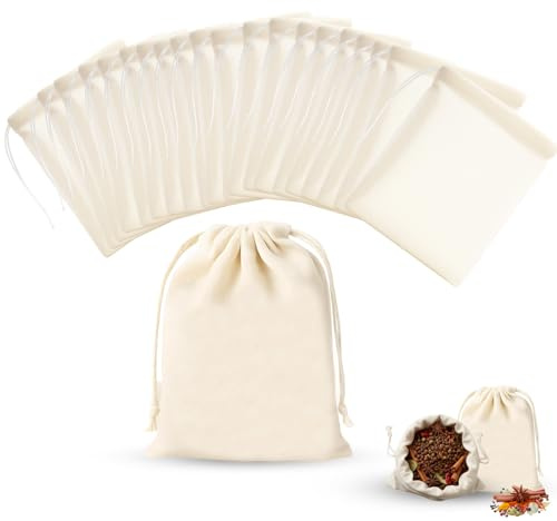 55 Pack Muslin Bags, Pure Cotton Spice Bags for Cooking, Spice Bags，Multipurpose Muslin Bags for Tea Coffee Filtering, Herb Storage and DIY Crafts, for Use in Kitchens（8x10cm）