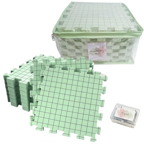 Lot De 9 Tapis De Blocage Pour Tricot,Tapis De Blocage Tricot,Planches De Blocage Très Épaisses Avec Grilles Avec 25 Bloqueurs De Tricot Et 100 Épingles En t Pour Travaux d'Aiguille Ou Crochet(Vert)