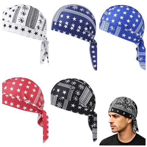 5 Pièces Bandana Homme Sport Bandana de Cyclisme Bonnet Sous Casque de Vélo Respirant Bonnet Cyclisme Homme Bandeau Sèche Rapide pour Moto Danse Camping Tennis