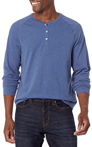 Amazon Essentials Camisa Henley de Manga Larga Hombre, Azul Mezcla, L