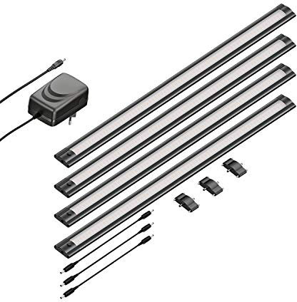 ledscom.de Luce sottopensile a LED SIRIS nero opaco, piatto, ogni 50cm, ogni 655lm, bianco, set di 4