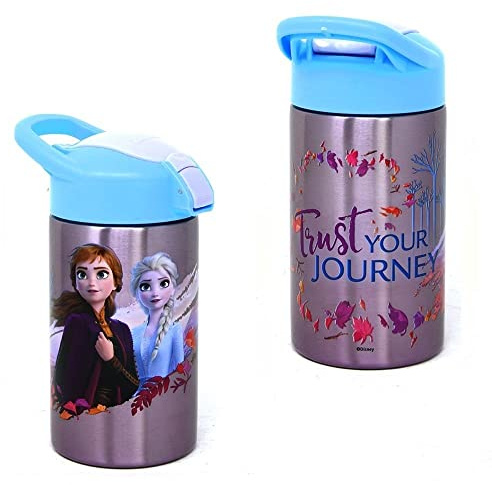 Zak Designs, Inc. Frozen 2 Stainless Steel Bottle - Disney Kids Insulated Water Bottle with Push Button Spout, Perfect for School Days and Trips - 15.5 oz (One Bottle)