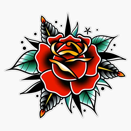 EB Store Traditional Old School Tattoo Rose Vinyl Waterproof Sticker Decal Car Laptop Wall Window Bumper Sticker 5in, EBSTORE-STICKERS-988
