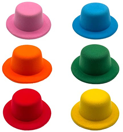 ASUNFO 6 Pcs Mini Top Hat Miniature Formal Hats Felt Colorful for Crafts Hair Accessories Christmas Party Ornaments 6 Colors 5.1