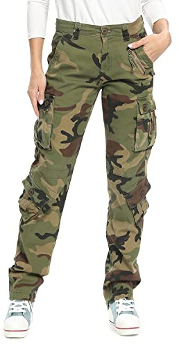 Aeslech Womens Camo Cargo Work Combat Trousers Cotton Casual Tactical Pants Ladies Travel Camo 29 US 4 - UK 6