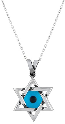 MYSTIC JEWELS By Dalia - Collar de estrella de David (Magen David) de plata de ley 925 con mal de ojo azul cristal en el medio